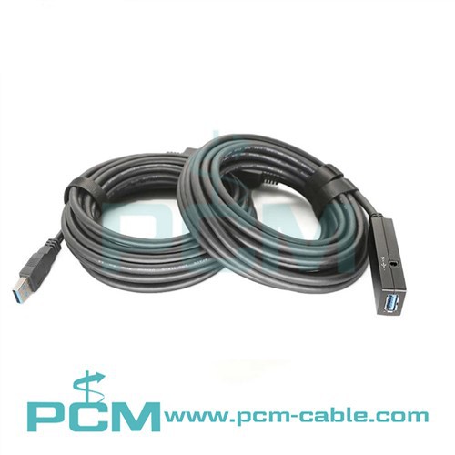 USB 3.0 Erkakdan Ayolga faol takrorlovchi uzatma kabeli USB takrorlagich kabeli, 2 ta signal kuchaytirgichi va USB quvvat manbai, qattiq disk, noutbuk, printer uchun doimiy quvvat manbai bilan