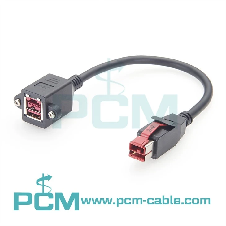 24V Powered USB Panel Mount Extension Cable – 0.3m, Female Panel Mount with M3 Screw Lock