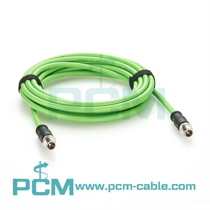 M12 Industrial Ethernet cable X-coded, M12 plug straight to M12 plug straight drag chain