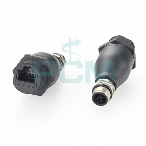 M12 dan RJ45 gacha bo'lgan suv o'tkazmaydigan adapter M12 A kodli 8 pinli erkakdan RJ45 ga to'g'ri