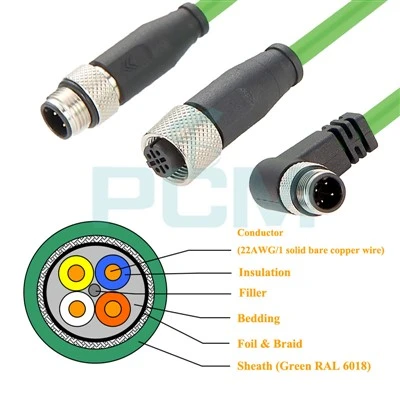 Profinet turi A toifasi 5e sanoat chekilgan kabeli M12 dan M12 gacha